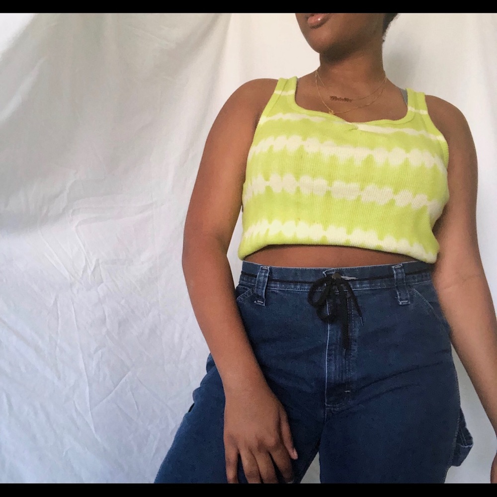 Lime green and white tye-dye crop top tank top